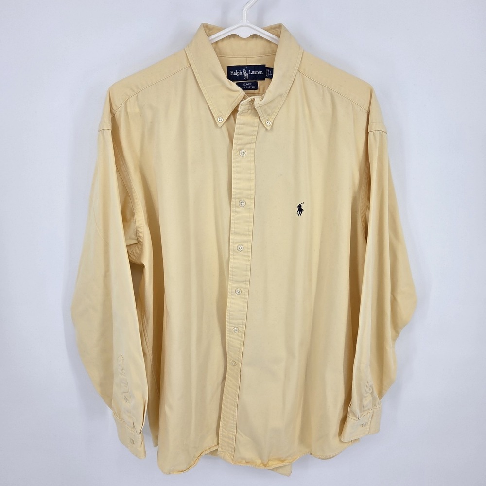 Ralph Lauren Polo‎ Mens Blake Long Sleeve Shirt L Yellow  Cotton Blue Pony